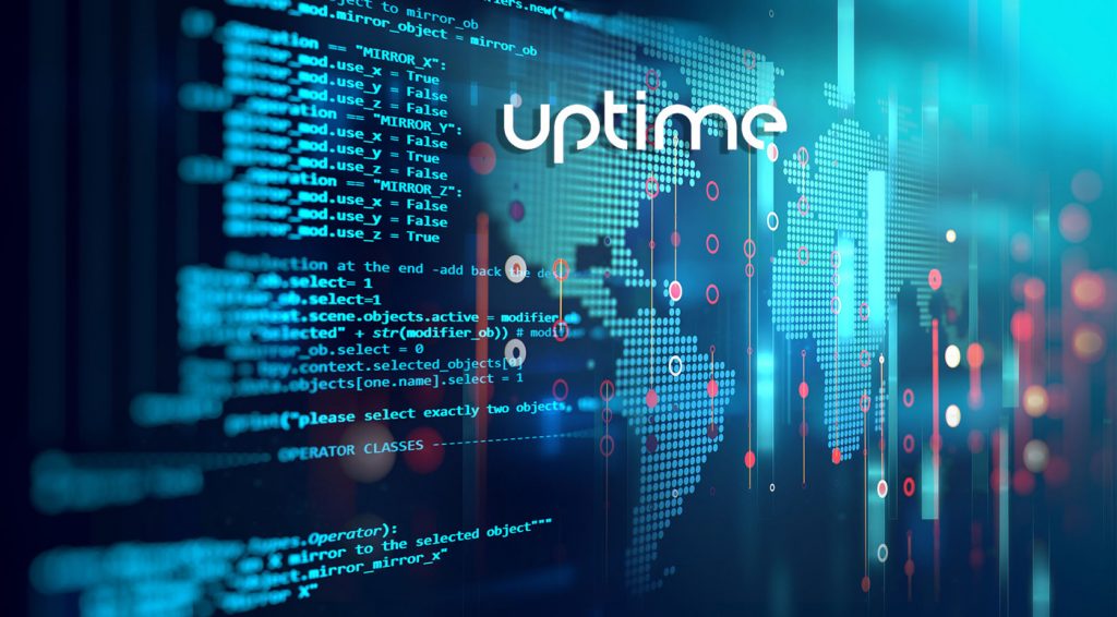 надпись Uptime на фоне дата центра хостинг провайдера